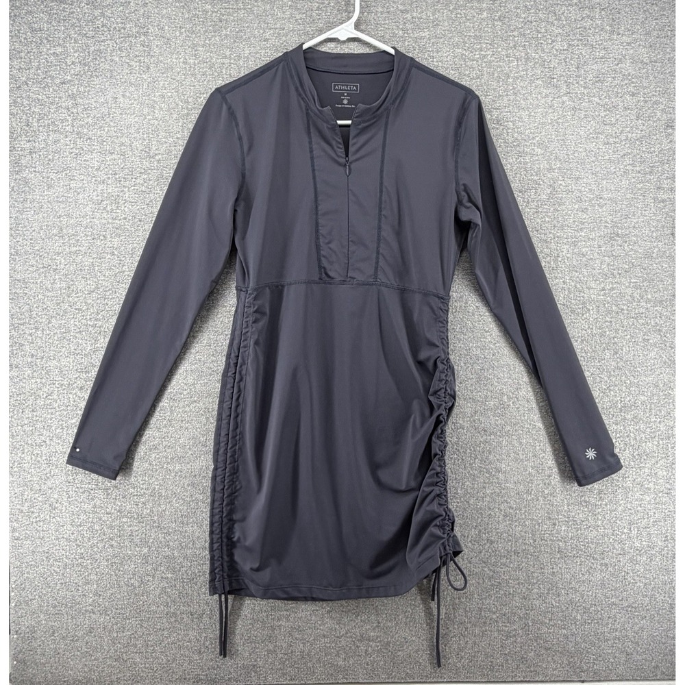 Athleta L/S Half Zip Rashed Guard Top Women Size Medium Gray Summer Beach